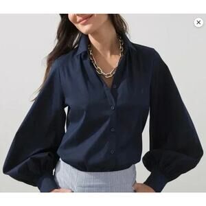 Chico's Black Poplin Cotton Puff Sleeves Button Down Top Poet Cottage (size 1/S)